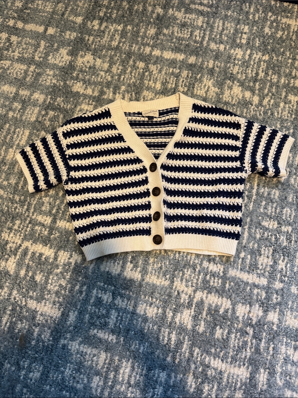 Universal Thread Navy & Cream Striped V-Neck Button Cardigan